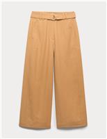 Cotton Blend Wide Leg Trousers