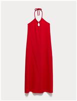 M&S Linen Rich Halter Neck Maxi Dress Lacquer Red