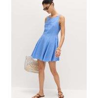 M&S Linen Rich Waisted Mini Shift Dress Fresh Blue