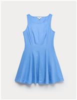 Linen Rich Waisted Mini Shift Dress