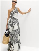 M&S Linen Rich One Shoulder Maxi Shift Dress Wine Mix