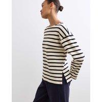JAEGER Pure Cotton Slash Neck Relaxed Top Ivory Mix