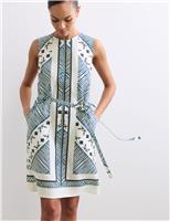 Pure Linen Printed Knee Length Shift Dress