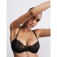 Rosie Liana Satin & Lace Wired Quarter Cup Balcony Bra (A-E) Black