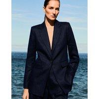 JAEGER Pure Linen Longline Single Breasted Blazer Navy
