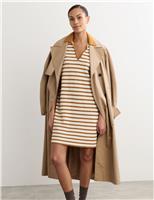 Cotton Blend Knitted Striped V-Neck Dress