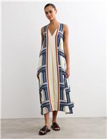 Checked V-Neck Midi Column Dress