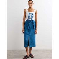 JAEGER Linen Column Midi Skirt Blue