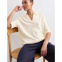 JAEGER Pure Merino Wool Relaxed Polo Shirt Ivory