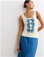 JAEGER Pure Merino Wool Jacquard Tank Top Ivory Mix