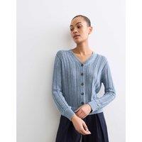 JAEGER Cotton Rich Textured Open Knit V-Neck Cardigan Blue