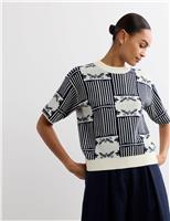 JAEGER Pure Merino Wool Patterned Jumper Ivory Mix