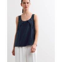JAEGER Pure Silk Sculpted Detail Shell Top Navy