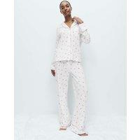 M&S Cotton Modal Cherry Print Pyjama Set White Mix