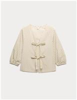 Pure Cotton Striped Tie Front Blouse