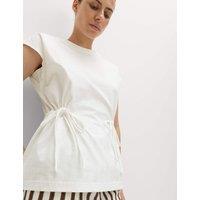 M&S Pure Cotton Tie Waist Oversized T-Shirt Soft White