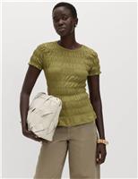 Pure Cotton Smocked Detail Top