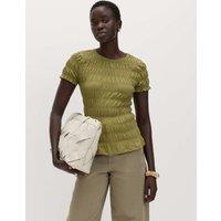 M&S Pure Cotton Smocked Detail Top Lime