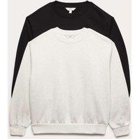 M&S 2 Pack Cotton Rich Crew Neck Sweatshirts Black/Grey
