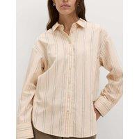M&S Striped Collared Shirt with Linen Natural Mix