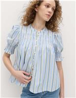 Pure Cotton Striped Shirred Blouse