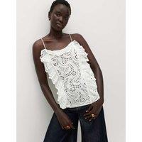 M&S Pure Cotton Broderie Ruffle Cutwork Cami Soft White