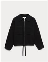 Collared Zip Up Relaxed Knitted Jacket