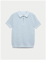 Pure Cotton Waffle Knitted Polo Shirt (6-16 Yrs)