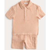 M&S 2 Piece Pure Cotton Striped Popover Outfit (2-8 Yrs) Orange Mix