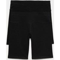 M&S 2 Pack Cotton Rich Cycling Shorts (6-16 Yrs) Black