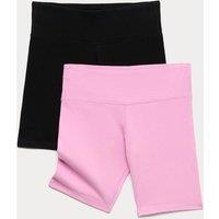 M&S 2 Pack Cotton Rich Cycling Shorts (6-16 Yrs) Pink Mix