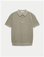 M&S Pure Cotton Knitted Polo Shirt (6-16 Yrs) Khaki