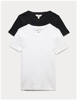M&S 2 Pack Cotton Rich Ribbed T-Shirts Black/White