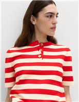 M&S Striped Round Neck Knitted Slim Fit Top Red Mix