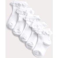 M&S 5 Pack Cotton Rich Frill Baby Socks (0-3 Yrs) White