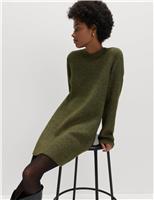 Cloud-Yarn Ribbed Relaxed Mini Knitted Dress