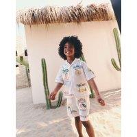 M&S Linen Blend Island Print Shorts (2-8 Yrs) Multi