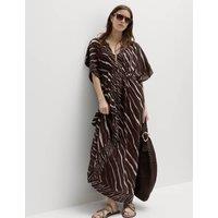 M&S Pure Cotton Animal Print Maxi Kaftan Brown Mix