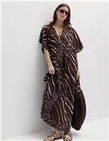 M&S Pure Cotton Animal Print Maxi Kaftan Brown Mix