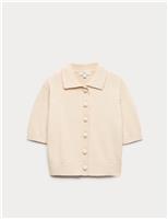 Cotton Rich Textured Cropped Cardigan