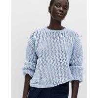 M&S Textured Crew Neck Cropped Jumper Faded Blue