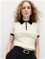 Collared Half Zip Fitted Knitted Top