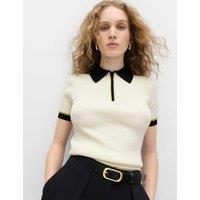 M&S Collared Half Zip Fitted Knitted Top Ivory Mix