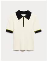 Collared Half Zip Fitted Knitted Top
