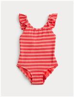 M&S Striped Frill Swimsuit (2-8 Yrs) Red