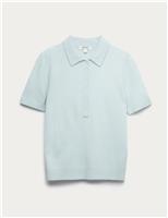 Merino Wool Rich Polo Neck Knitted Top with Cashmere