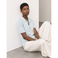 Autograph Merino Wool Rich Polo Neck Knitted Top with Cashmere Ice Blue