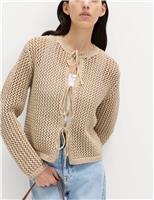 M&S Textured Tie Front Slim Fit Cropped Cardigan Sandstone