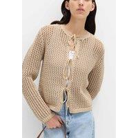 M&S Textured Tie Front Slim Fit Cropped Cardigan Sandstone