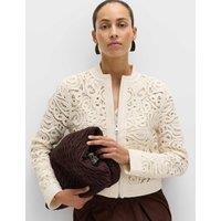 M&S Cotton Rich Textured Cropped Knitted Jacket Cream